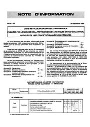 Liste méthodique des notes d'information publiées par le Service de la Prévision des Statistiques et de l'Evaluation, au cours de 1985 et des trois années précédentes | France. Ministère de l'Education nationale (MEN)