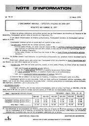 L'enseignement agricole. Effectifs d'élèves en 1976-1977. Résultats aux examens de 1977 | France. Ministère de l'Education nationale (MEN)