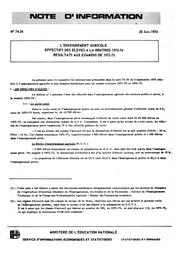 L'enseignement agricole. Effectifs des élèves à la rentrée 1973-74. Résultats aux examens de 1972-73 | France. Ministère de l'Education nationale (MEN)