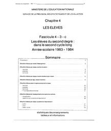 Statistiques des enseignements : Tableaux et informations. Chapitre 4, Les élèves. Fascicule 4-3-c, Les élèves du second degré dans le second cycle long - Année scolaire 1983-1984 / Ministère de l'éducation nationale. Service de la prévision, des statistiques et de l'évaluation | France. Ministère de l'éducation nationale (MEN). Service de la prévision, des statistiques et de l'évaluation (SPRESE)