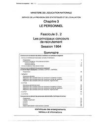 Statistiques des enseignements : Tableaux et informations. Chapitre 3, Les  personnels. Fascicule 3.2, Les principaux concours de