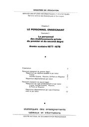 Statistiques des enseignements : Tableaux et informations. Chapitre 3, Le personnel enseignant. Fascicule 3, Le personnel des établissements privés du premier et du second degré : année scolaire 1977-1978 / Ministère de l'éducation. Service des études informatiques et statistiques | France. Ministère de l'éducation. Service des études informatiques et statistiques (SEIS). Service central des statistiques et sondages (SCSS)