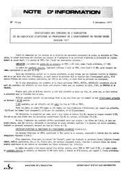 Statistiques des concours de l'agrégation et du certificat d'aptitude au professorat de l'enseignement du second degré. Session 1977 | France. Ministère de l'Education nationale (MEN)