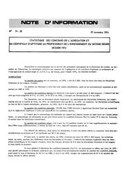 Statistiques des concours de l'agrégation et du certificat d'aptitude au professorat de l'enseignement du second degré. Session 1974 | France. Ministère de l'Education nationale (MEN)
