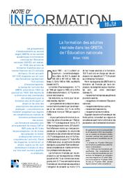 Formation (la) des adultes réalisée dans les GRETA de l'Education Nationale ; bilan 1996. | ANCEL, François