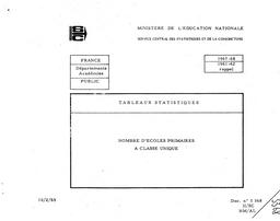 Nombre d'écoles primaires à classe unique, 1967-68. | France. Ministère de l'Education nationale (MEN)