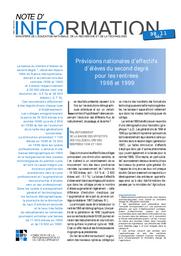 Prévisions nationales d'effectifs d'élèves du second degré pour les rentrées 1998 et 1999. | RAVEL, Claire