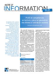 Profil et compétences en lecture, calcul et géométrie des élèves à l'entrée en sixième ; évaluation de septembre 1997. | DUPE, Claire