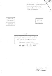 Analyse du fonctionnement du deuxième cycle court de l'enseignement public en 1967-68 et 1968-69. | France. Ministère de l'éducation nationale (MEN). Direction chargée de la prévision (DIPRE). Service central des statistiques et sondages (SCSS). Bureau 12