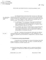 Note sur les résultats de l'examen du baccalauréat, 1967. | France. Ministère de l'Education nationale (MEN)