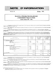 Bilan de la prolongation scolaire dans l'enseignement public et privé. Année scolaire 1971-1972 | France. Ministère de l'éducation nationale (MEN). Direction chargée de la prévision (DIPRE)