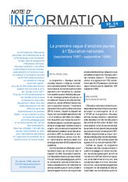 Première (la) vague d'emplois-jeunes à l'Education nationale (septembre 1997 - septembre 1998). | MINODIER, Frédéric