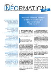 Prévisions nationales d'effectifs d'élèves du second degré pour les rentrées 1999 et 2000. | RAVEL, Claire