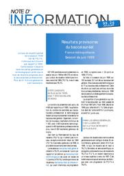 Résultats provisoires du baccalauréat ; France métropolitaine ; session de juin 1999. | SABOULIN, Michel de