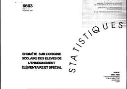 Enquête sur l'origine scolaire des élèves de l'enseignement élémentaire et spécial. Année 1998-1999. Public. | JAGGERS, Christophe