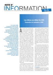 Profil et compétences en français et mathématiques des élèves à l'entrée au CE2 ; évaluation de septembre 1999. | ANDRIEUX, Virginie