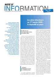 Aides-éducateurs (les) au 1er janvier 2000 : le dispositif en place. | MINODIER, Frédéric