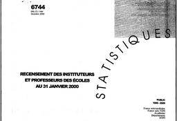 Recensement des instituteurs et professeurs des écoles au 31 janvier 2000. Public. | MIGEON, Martine