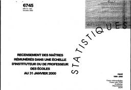 Recensement des maîtres rémunérés dans une échelle d'instituteur ou de professeur des écoles au 31 janvier 2000. Privé. | MIGEON, Martine