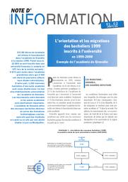 Orientation (l') et les migrations des bacheliers 1999 inscrits à l'université en 1999-2000 : exemple de l'académie de Grenoble. | HERAULT, Dominique