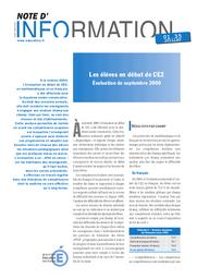 Elèves (les) en début de CE2 : évaluation de septembre 2000. | ANDRIEUX, Virginie