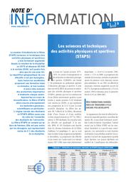 Sciences (les) et techniques des activités physiques et sportives : STAPS. | HERAULT, Dominique