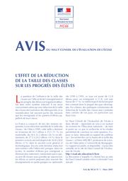 Les recherches sur la réduction de la taille des classes : Janvier 2001 : Rapport établi à la demande du Haut Conseil de l'évaluation de l'école / Denis MEURET, Université de Bourgogne, IREDU | THELOT, Claude. Directeur de publication