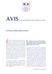 Les évaluations des lycées et les usages de ces évaluations : janvier 2002 : Rapport établi à la demande du Haut Conseil de l'évaluation de l'école / Pierre DASTÉ, Inspecteur général honoraire | THELOT, Claude. Directeur de publication