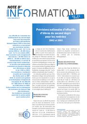 Prévisions nationales d'effectifs d'élèves du second degré pour les rentrées 2002 et 2003. | FERRAIT, Laure