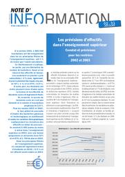 Prévisions (les) d'effectifs dans l'enseignement supérieur ; Constat et prévisions pour les rentrées 2002 et 2003. | LIXI, Clotilde