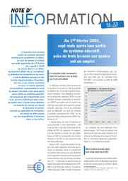 Au 1er février 2001, sept mois après leur sortie du système éducatif, près de trois lycéens sur quatre ont un emploi. | COLAS, Manuelle