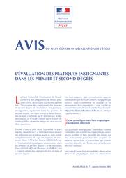 L'évaluation des pratiques enseignantes dans les premier et second degrés : octobre 2002 : Rapport établi à la demande du Haut Conseil de l’évaluation de l’école / Alain ATTALI, Inspecteur général honoraire de l’Éducation nationale & Pascal BRESSOUX, Professeur à l’Université Pierre Mendès-France de Grenoble | THELOT, Claude. Directeur de publication