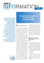 Evaluation (l') des compétences des élèves de CE2 en septembre 2002. | BREZILLON, Gérard