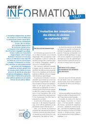 Evaluation (l') des compétences des élèves de sixième en septembre 2002. | DAUPHIN, Laurence