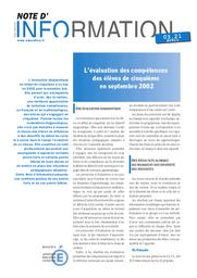 Evaluation (l') des compétences des élèves de cinquième en septembre 2002. | DAUPHIN, Laurence