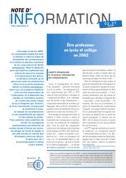 Être professeur en lycée et collège en 2002. | ESQUIEU, Nadine