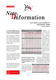 (Le) Baccalauréat 2000 dans l'académie de Versailles - résultats définitifs. | FRANCOIS, Dominique