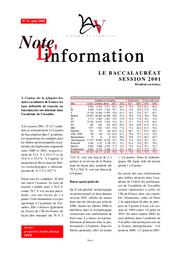 (Le) Baccalauréat 2001 dans l'académie de Versailles - résultats définitifs. | LIAGRE, Marie-Odile