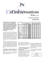 (Le) Baccalauréat 2002 dans l'Académie de Versailles - résultats définitifs | FRANCOIS, Dominique