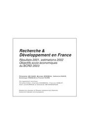 Recherche et développement en France. Résultats 2001, estimations 2002. Objectifs socio-économiques du BCRD 2003. | ABI-SAAB, Philomène