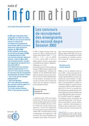 Concours (les) de recrutement des enseignants du second degré : session 2002. | VALETTE, Catherine