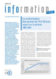 Scolarisation (la) des jeunes de 15 à 29 ans : regard sur la période 1985-2001. | DURIER, Sébastien