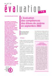 L'évaluation des compétences des élèves de sixième en septembre 2003 / Laurence Dauphin, Brigitte Rebmeister et Christine Zelty | DAUPHIN, Laurence. Auteur