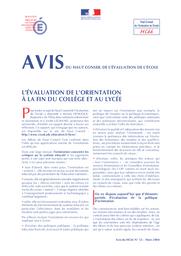 L'évaluation de l'orientation à la fin du collège et au lycée : rêves et réalités de l'orientation : mars 2004 / Maryse HÉNOQUE, Inspectrice de l’Education nationale- Information et orientation; André LEGRAND, Professeur des Universités | FORESTIER, Christian . Directeur de publication