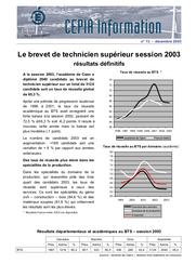 Résultats définitifs au BTS - session 2003 de l'académie de Caen | RECT CAEN