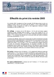 Analyse de la rentrée 2003 dans les établissements privés de l'académie de Caen | RECT CAEN