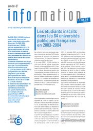 Etudiants (les) inscrits dans les 84 universités publiques françaises en 2003-2004. | GIRARDOT, Pauline
