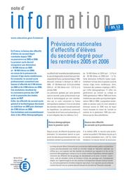 Prévisions nationales d'effectifs d'élèves du second degré pour les rentrées 2005 et 2006. | FERRAIT, Laure