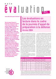 Les évaluations en lecture dans le cadre de la journée d'appel de préparation à la défense : Année 2004 / Fanny de La Haye, IUFM de Bretagne; Jean-Émile Gombert, université Rennes 2; Jean-Philippe Rivière, université Paris 5; Thierry Rocher, DEP C1 | ROCHER, Thierry. Auteur