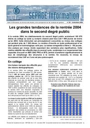 Analyse de la rentrée 2004 dans les établissements publics de l'académie de Caen | RECT CAEN